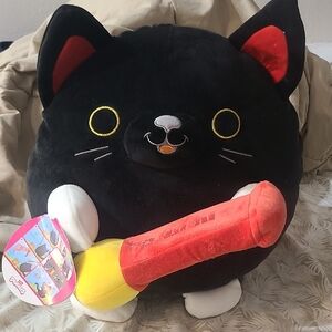 Squishmallows Black and Red Cat Plush with Yellow Toy